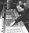 IBC Studio 'A' Control room with chief engineer Mike Claydon and chief maintenance engineer Dennis King