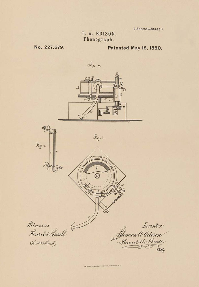 Edison Phonograph Patent 1880