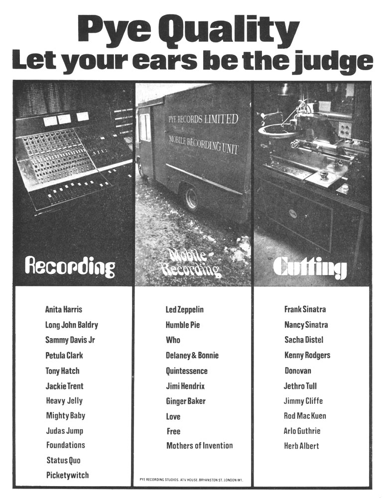 1970 advertisement for Pye Recording Studios