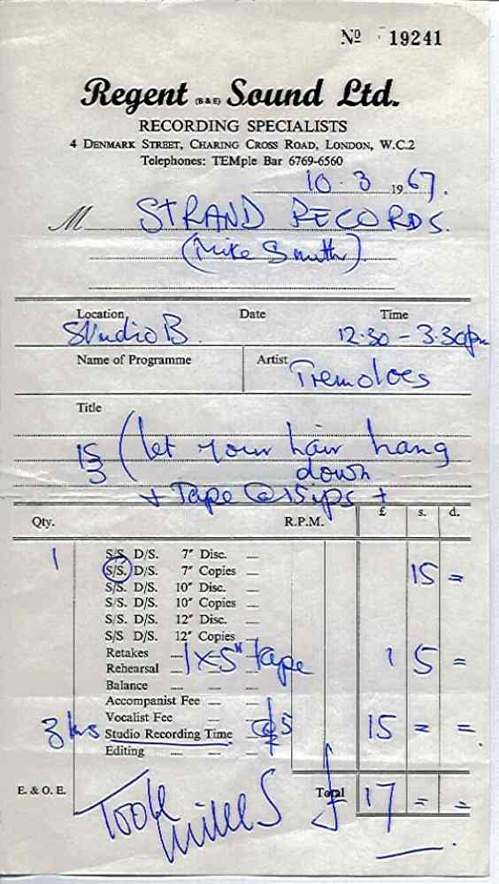 a studio invoice from 1967
